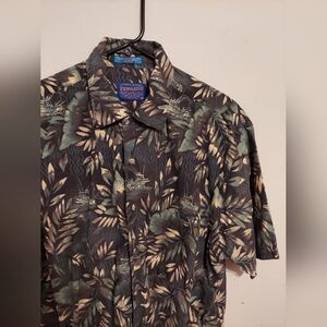 Vintage Pendleton Hawaiian Floral Shirt M Short Sleeve Button Down Green Beach